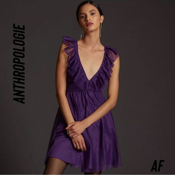 ANTHROPOLOGIE MAEVE TULLE MINI DRESS PURPLE NEW LARGE - Picture 2 of 8